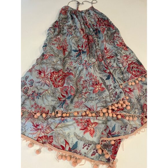 Z & V Flowy Floral Tassel Dress Nighty With Adjustable Straps & Pom-Pom Trim - Picture 7 of 9